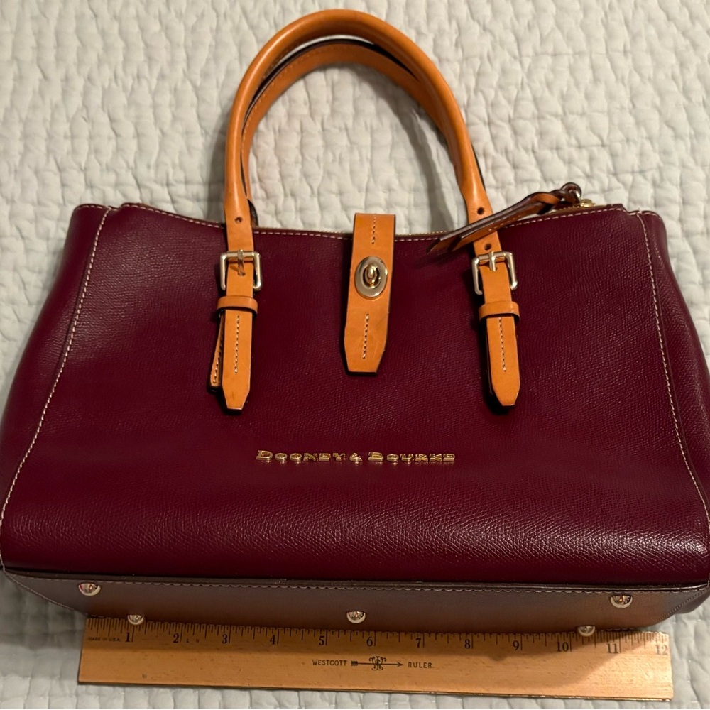 Dooney & Bourke Burgundy Satchel with Tan Handles